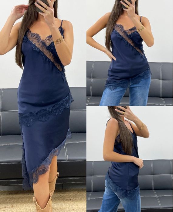 TOP AUS SATIN IN MARINEBLAUER AH36283 SPITZE