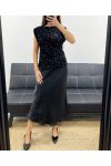 BLACK SEQUIN VELVET TOP AH250640