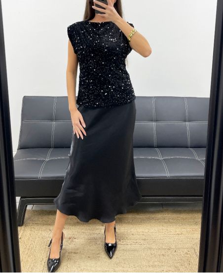 TOP IN VELLUTO NERO CON PAILLETTES AH250640