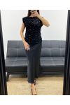 BLACK SEQUIN VELVET TOP AH250640