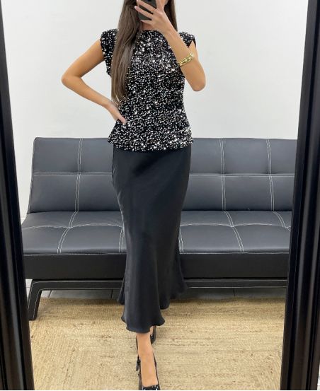 TOP VELOURS SEQUINS AH250640 SILVER