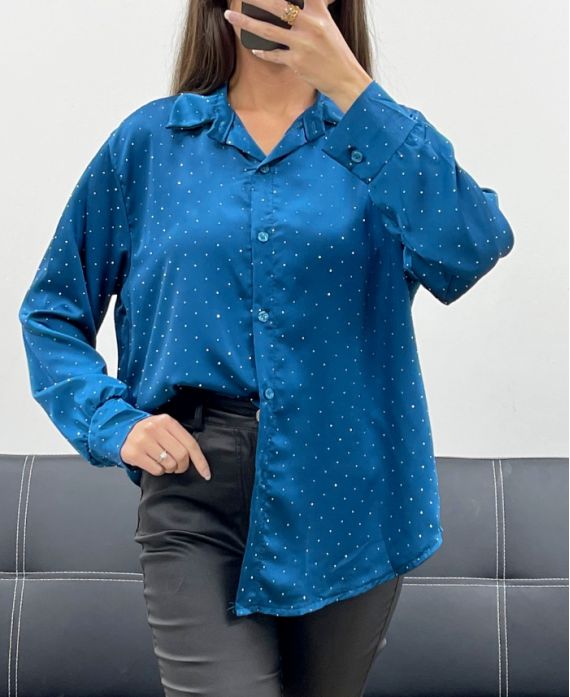 BLUE AH250621 STUDDED SATIN SHIRT