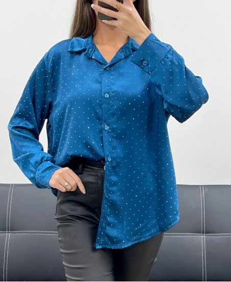 CAMISA DE SATÉN AZUL AH250621 CON TACHUELAS
