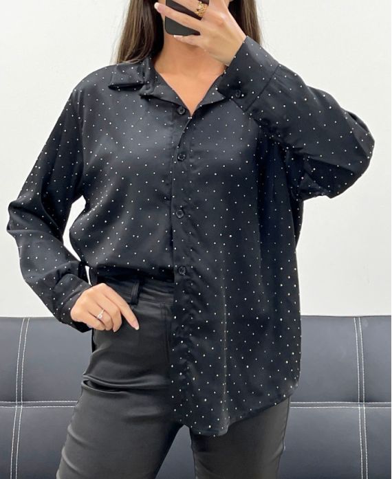BLACK AH250621 STUDDED SATIN SHIRT