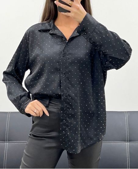 CAMISA DE SATÉN CON TACHUELAS AH250621 NEGRA