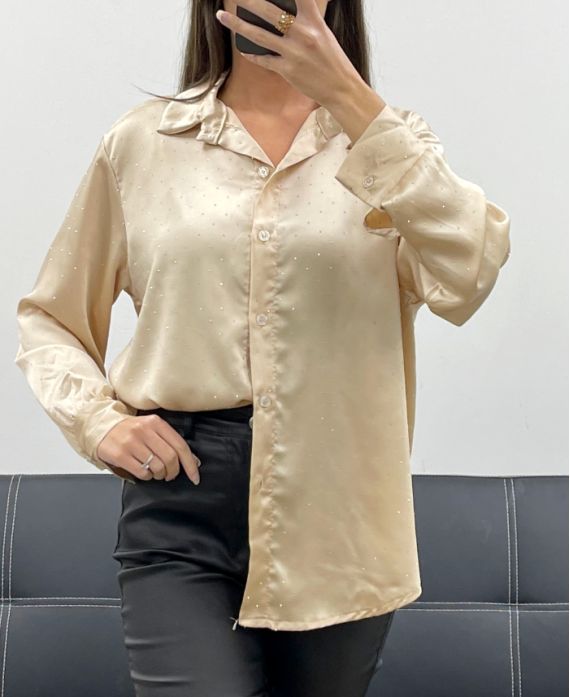 HEMD AUS SATIN MIT NIETEN AH250621 BEIGE