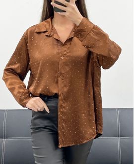 CAMICIA IN RASO CON BORCHIE AH250621 CIOCCOLATO