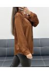CHOCOLADE AH250621 SATIJNEN OVERHEMD MET STUDS