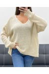 OVERSIZOWY SWETER Z KOKONEM AH250601 BEŻOWY