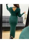 ROBE LONGUE MAILLE COTELéE FENTES + CEINTURE AH250645 VERT