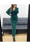 ROBE LONGUE MAILLE COTELéE FENTES + CEINTURE AH250645 VERT