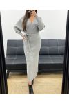 ROBE LONGUE MAILLE COTELéE FENTES + CEINTURE AH250645 GRIS
