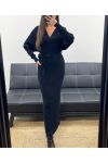 ABITO LUNGO IN MAGLIA A COSTINE CON SPACCHI + CINTURA AH250645 NERA
