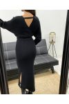 ABITO LUNGO IN MAGLIA A COSTINE CON SPACCHI + CINTURA AH250645 NERA