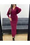 LONG RIBBED KNIT DRESS WITH FENDERS + BELT AH250645 BURGUNDY