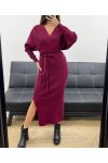 ROBE LONGUE MAILLE COTELéE FENTES + CEINTURE AH250645 BURGUNDY