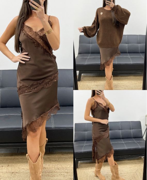 ASYMMETRISCHER SATINROCK SPITZE AH36284 SCHOKOLADE