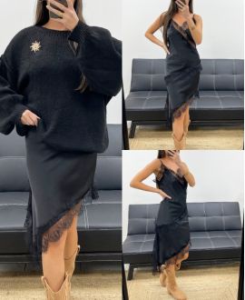 ASYMMETRISCHER ROCK AUS SPITZENSATIN AH36284 SCHWARZ