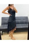 ASYMMETRICAL LACE SATIN SKIRT AH36284 BLACK