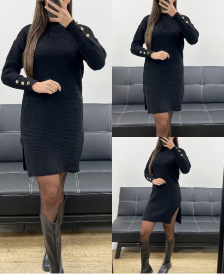 BUTTON-SLEEVED SWEATER DRESS AH255234 BLACK