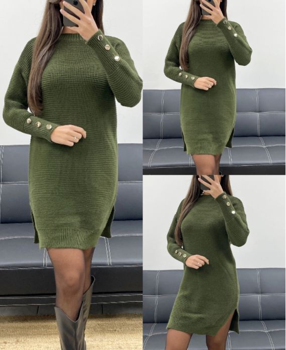 VESTIDO SUÉTER CON MANGAS ABOTONADAS AH255234 CAQUI