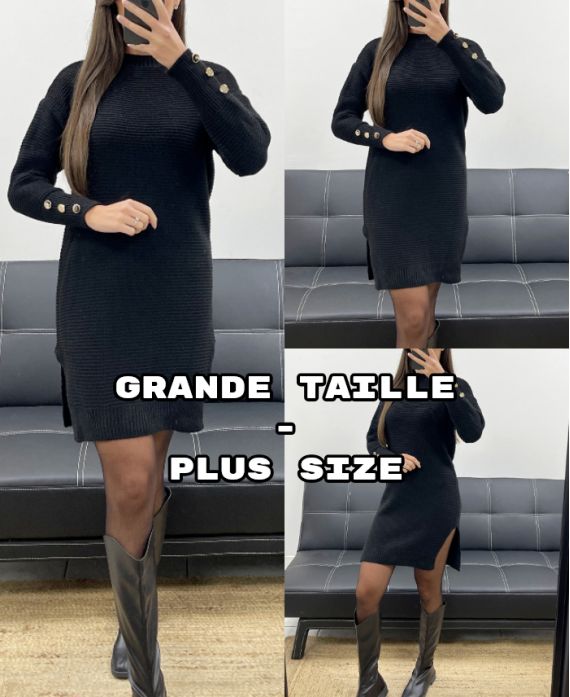 ABITO MAGLIONE TAGLIE FORTI CON MANICHE A BOTTONI AH250707 NERO