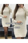 PLUS SIZE SWEATER DRESS WITH BUTTON SLEEVES AH250707 BEIGE