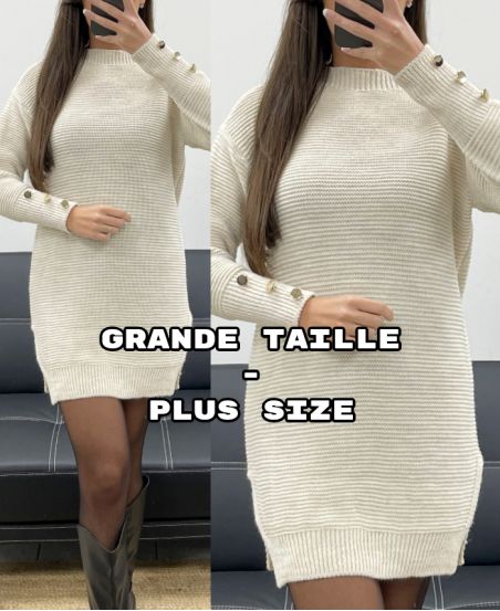VESTIDO SUÉTER DE TALLA GRANDE CON MANGAS ABOTONADAS AH250707 BEIGE