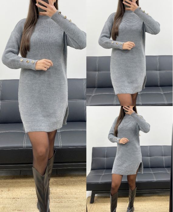 PULLOVERKLEID MIT KNOPFÄRMELN AH255234 GRAU