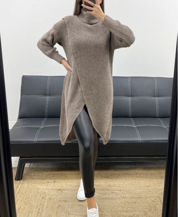 PULL LONG DRAPé AH250609 TAUPE