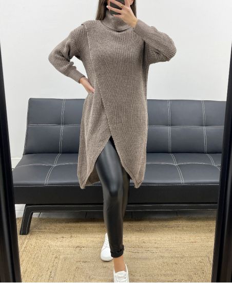 PULL LONG DRAPé AH250609 TAUPE