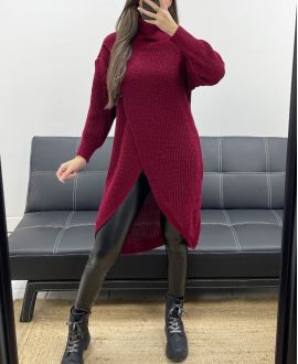 DŁUGI, DRAPOWANY SWETER AH250609 BORDOWY