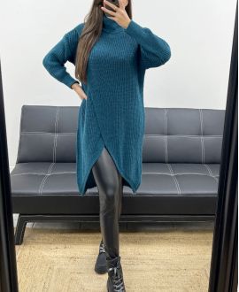 DŁUGI DRAPOWANY SWETER AH250609 NIEBIESKI