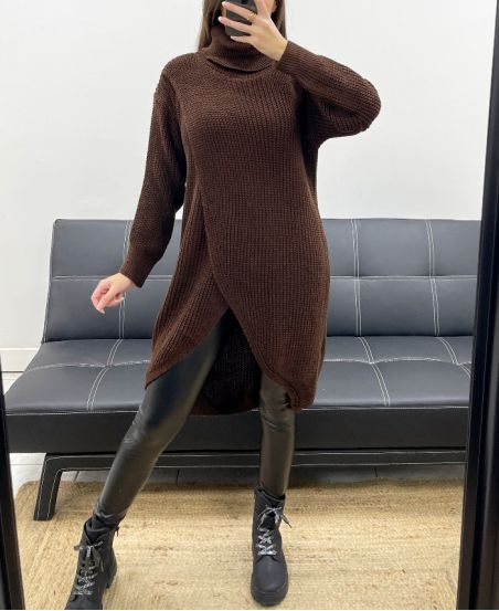 PULL LONG DRAPé AH250609 CHOCOLAT