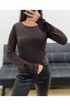 FANCY SLEEVED TOP AH250627 CHOCOLATE