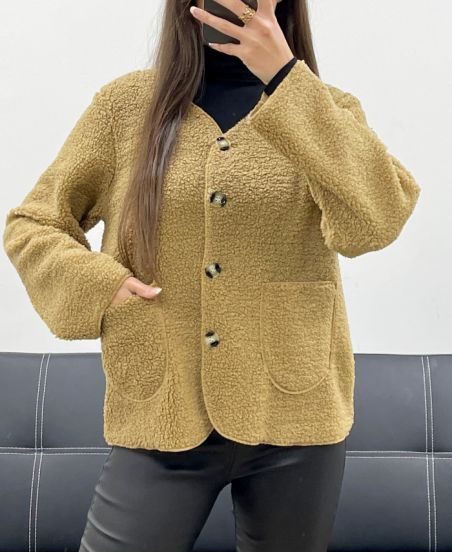 CHAQUETA DE LANA CON BOTONES DE 2 BOLSILLOS AH250713 CAMEL