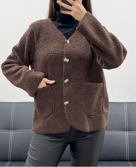 WOLLJACKE MIT 2 TASCHEN AH250713 SCHOKOLADE