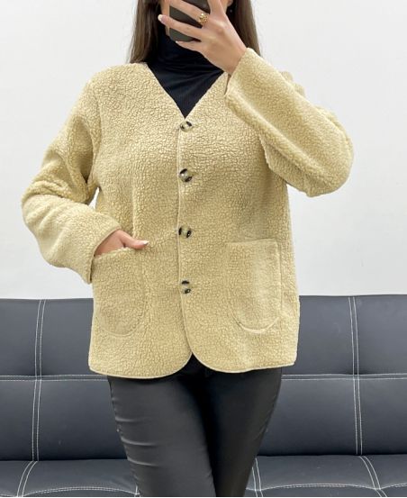 WOLLJACKE MIT 2 TASCHEN AH250713 BEIGE