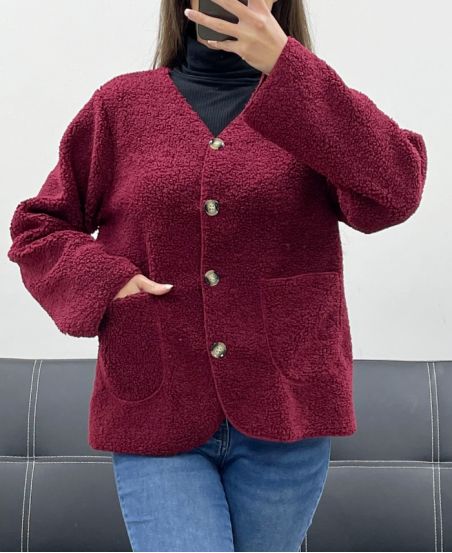 VESTE EN LAINE A BOUTONS 2 POCHES AH250713 BURGUNDY