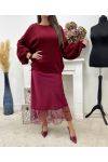 JUPE LONGUE SATIN DENTELLE AH250718 BURGUNDY