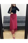 LONG LACE SATIN SKIRT AH250718 BURGUNDY