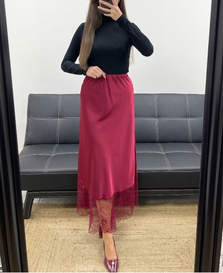 GONNA LUNGA IN RASO PIZZO AH250718 BORDEAUX