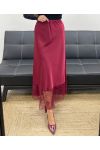 LONG LACE SATIN SKIRT AH250718 BURGUNDY