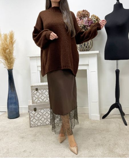 CHOCOLATE AH250718 LACE SATIN LONG SKIRT