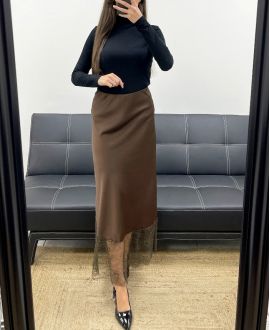 CHOCOLATE AH250718 LACE SATIN LONG SKIRT