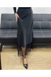 LONG LACE SATIN SKIRT AH250718 BLACK