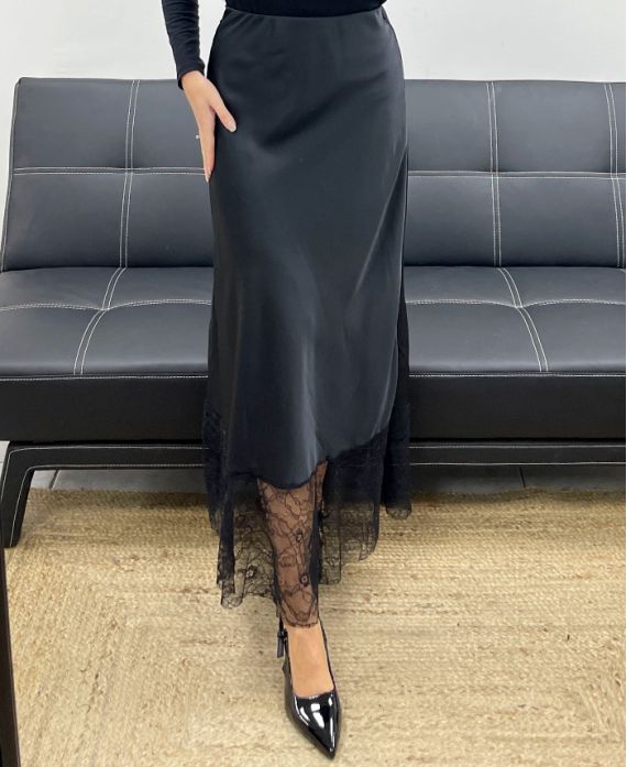 LANGER ROCK AUS SPITZENSATIN AH250718 SCHWARZ