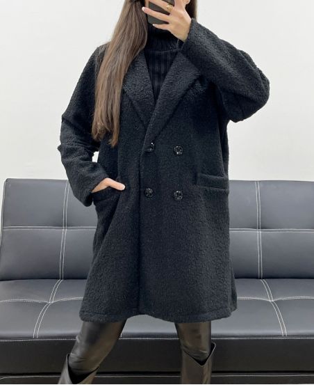 MANTEAU 2 POCHES INTERIEUR LEOPARD AH250615 NOIR