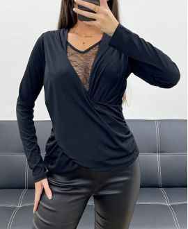 ZWARTE GEDRAPEERDE KANTEN TOP AH250660