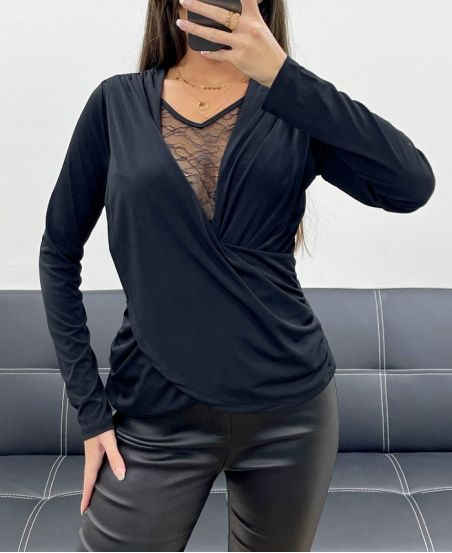 TOP IN PIZZO DRAPPEGGIATO NERO AH250660
